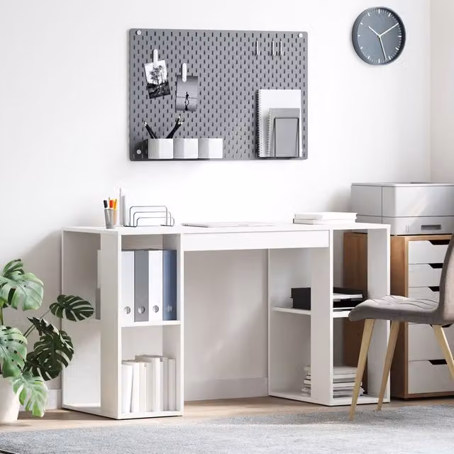 Berkfield Home White Computer Desk with Medium Storage in Matt White MDF