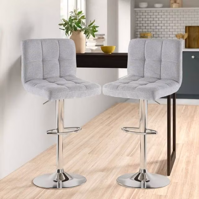 Neo Grey Fabric Cuban 360 Degree Swivel Bar Stools, Set of 2