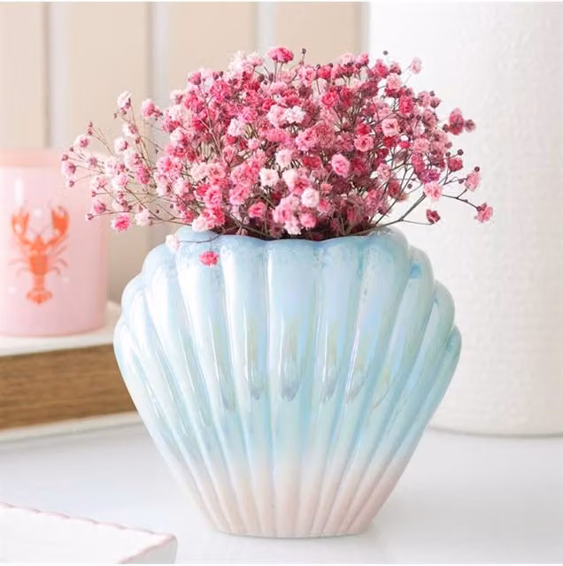 KDMD Iridescent Shell Flower Vase in Blue Glass