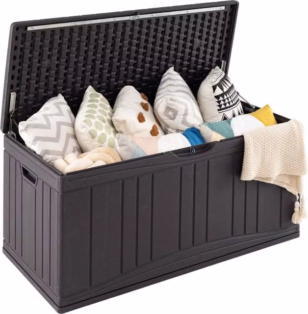 COSTWAY Patio Deck Box Storage Container with Lockable Lid in Brown and Anthracite