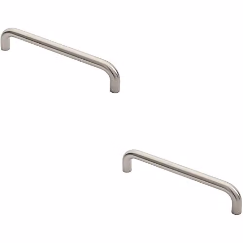 Loops 2 Pack Round D Bar Pull Handles in Brushed Satin Stainless Steel, Silver, 300mm Fixing Centres