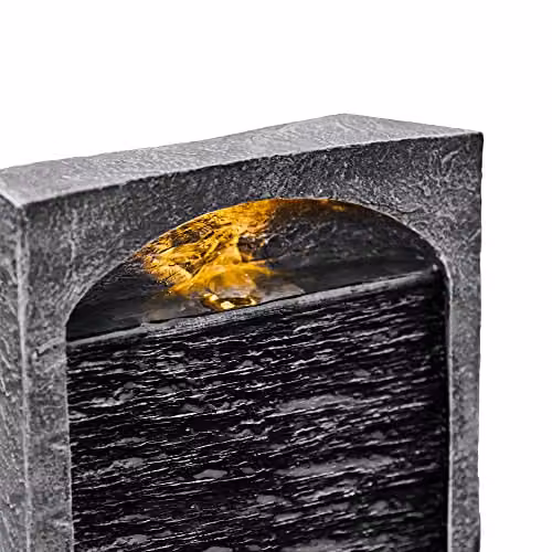 Teamson Home Modern Rectangular Cascade Water Feature with LED Lights and Pump in Grey and Black, W/D/H: 98.0 x 22.0 x 22.0 cm – 4