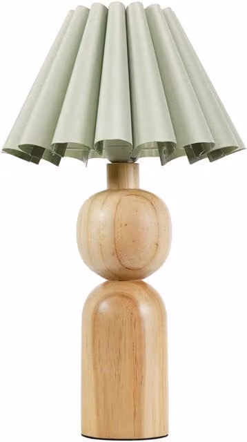 ValueLights Azalea Rustic Wooden Table Lamp with Green Fabric Scallop Tapered Shade