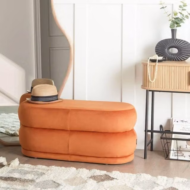 Wyld and Coco Orange Velvet Rectangular Upholstered Accent Bench – 1