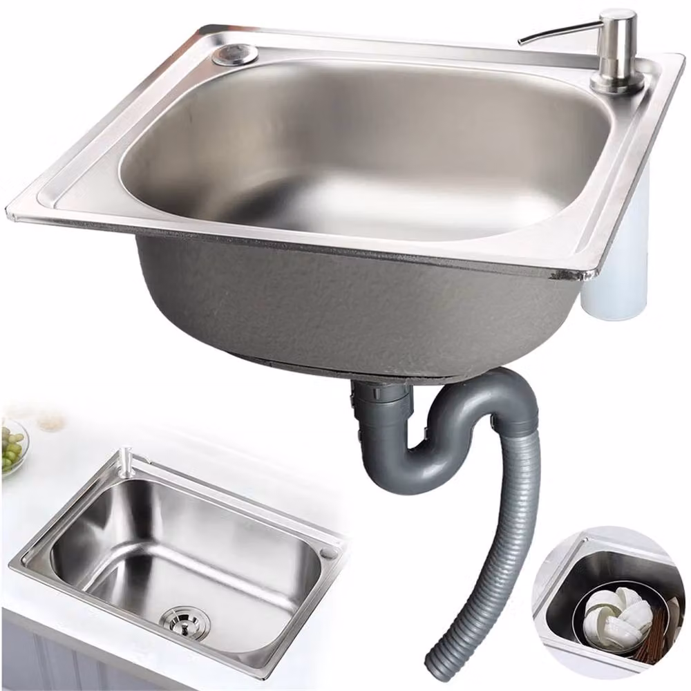 Nordara Small Single Square Undermount Kitchen Sink Basin in Silver Stainless Steel, W: 100 cm, D: 52 cm – 5