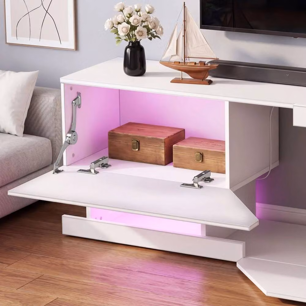 SPETLEK Modern White TV Cabinet with Integrated LED Lights – 3