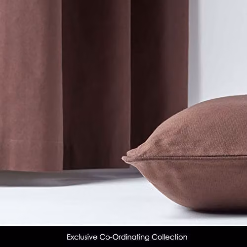 HOMESCAPES Plain Chocolate Brown Eyelet Curtain Pair, Width: 137 cm, Drop: 228 cm – 4