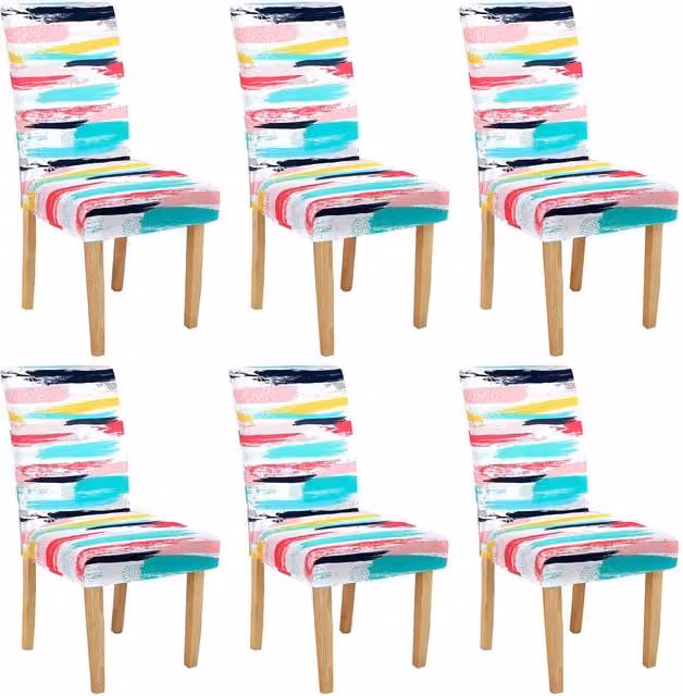 Roseley Set of 6 Blue and Multicolour Graphic Pattern Dining Chair Stretch Covers