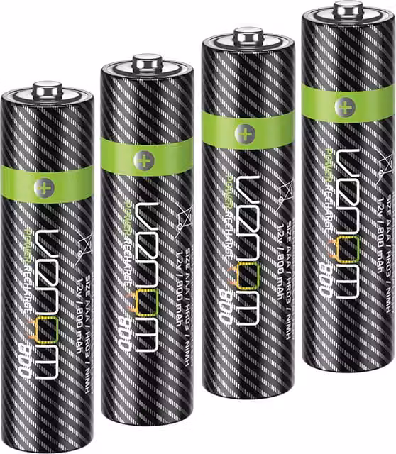 Venom Rechargeable AAA Batteries, 800mAh, 4 Pack, Black