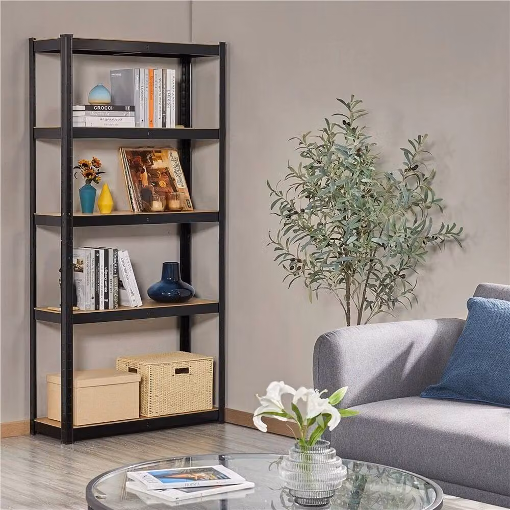 KORVIXA Black 5-Tier Adjustable Garage Shelving Unit with Metal and MDF Shelves, H 180 cm x W 90 cm x D 60 cm – 3