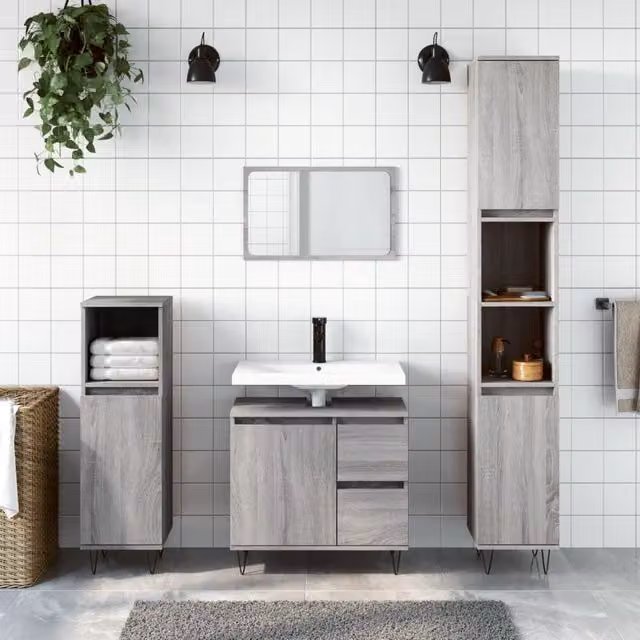 Berkfield Home Grey Sonoma Bathroom Cabinet W: 65 cm, D: 33 cm, H: 60 cm – 1