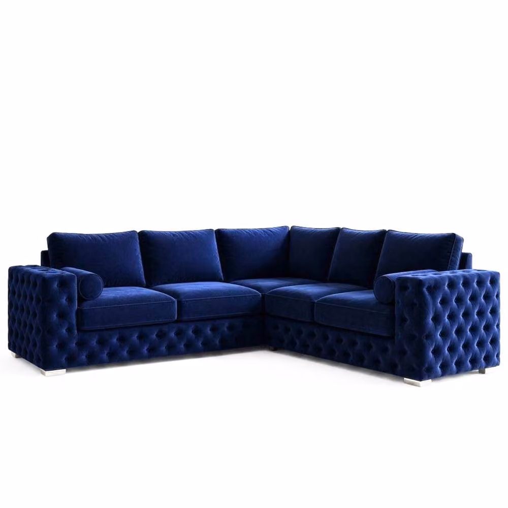 Stratus Interiors Ashley Chesterfield L-Shape Corner Sofa in Navy Blue Plush Velvet Fabric – 2