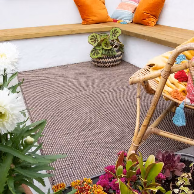 The Rug House Brown Plain Rectangular Flat Weave Indoor Outdoor Area Rug, W: 170 cm, D: 117 cm