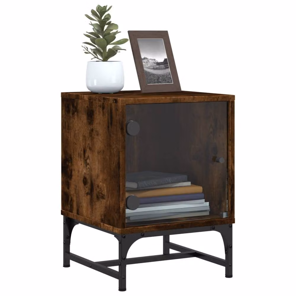 Berkfield Home Elegant Bedside Cabinets with Glass Doors, 2 Piece Set, Smoked Oak Brown, W/D/H: 35 x 37 x 50 cm – 4