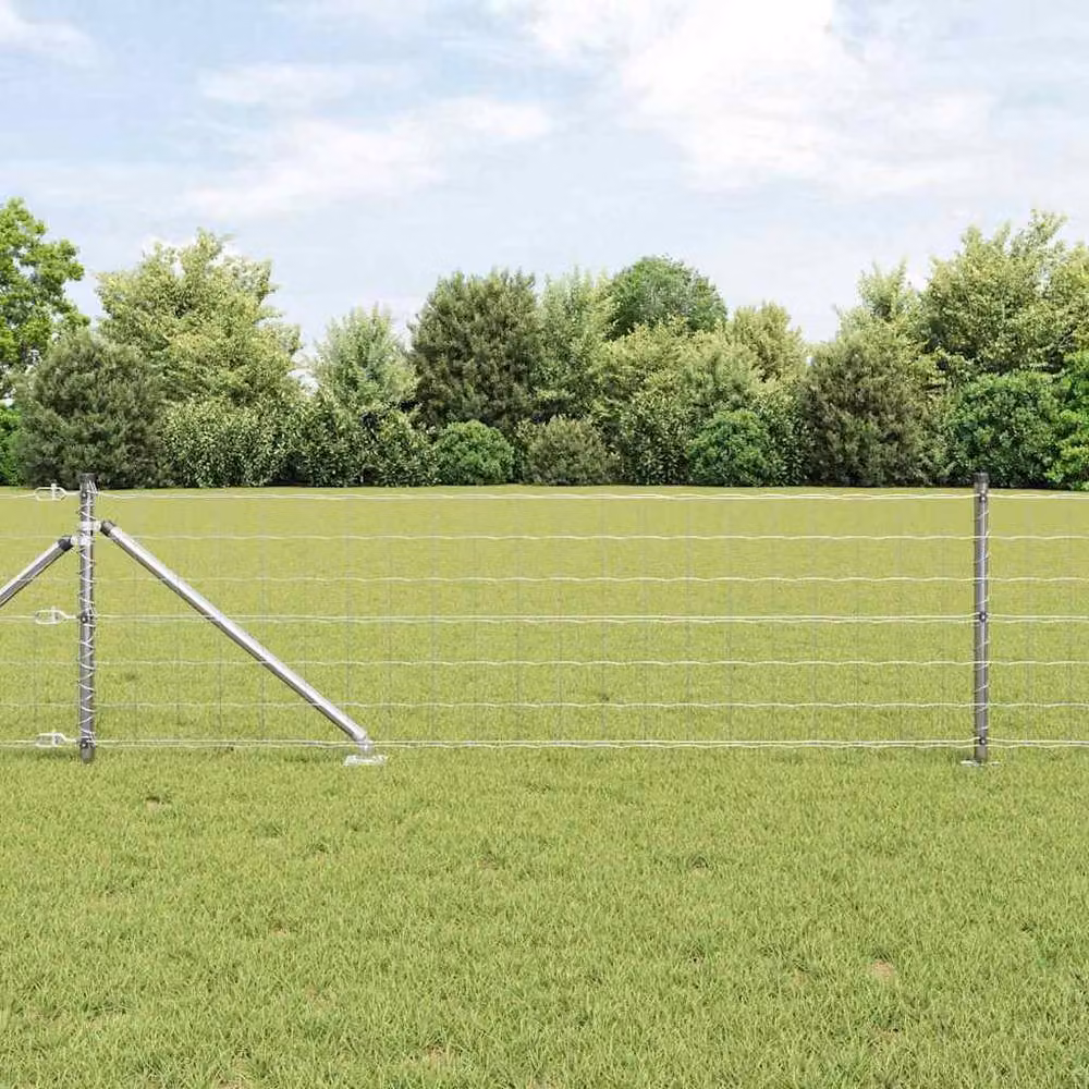 Berkfield Home Euro Fence in Silver Galvanised Steel with 13 Spike Posts, W: 25 m, H: 0.4 m – 2