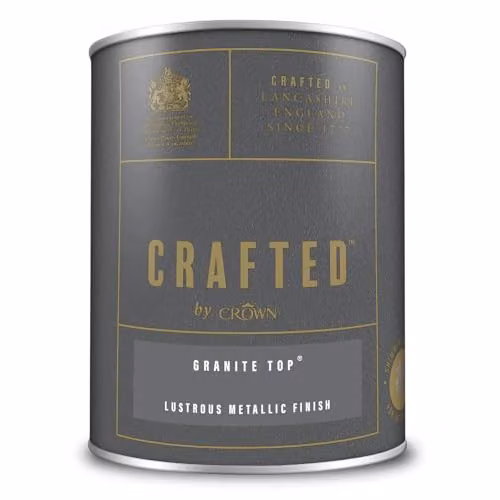 Crown Crafted Metallic Emulsion Paint for Walls and Wood, Granite Top, Silver Grey, 1.25 l – 3