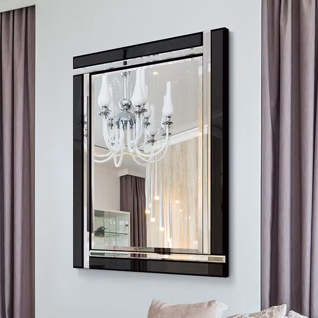 MirrorOutlet Aston Black Double Bevelled All Glass Rectangular Mirror, W: 70 cm, H: 100 cm