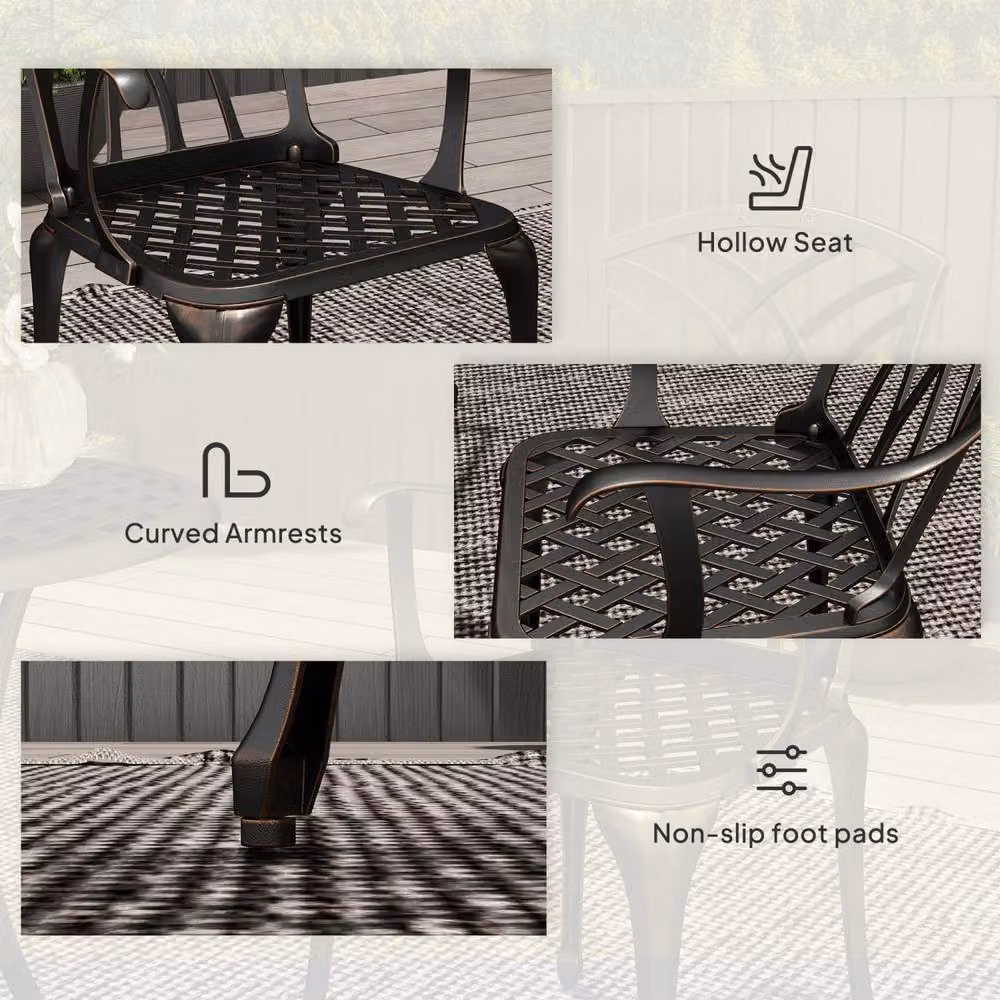 Wyld Haus Haloco 3 Piece Bistro Set in Bronze Tone Cast Aluminium with 2 Armchairs – 7