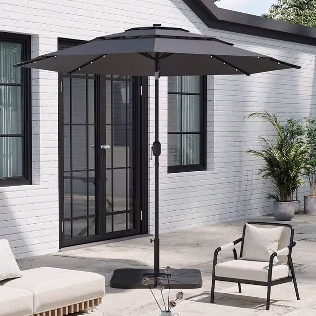 Breeins 3-Tier Garden Parasol with Tilt and Crank in Dark Grey