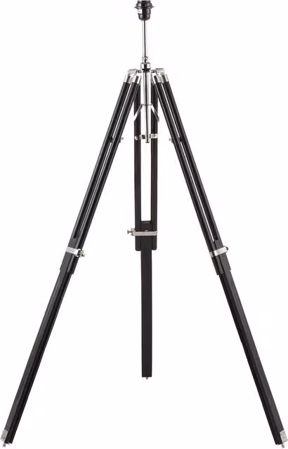 Loops Adjustable Tripod Floor Lamp in Dark Wood and Brass with White Fabric Cylinder Shade, Height: 144 cm – 1