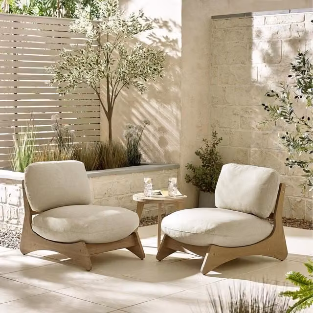 FurnitureboxUK Iko Outdoor Set with 2 Acacia Wood Chairs and Side Table in Wood and Beige