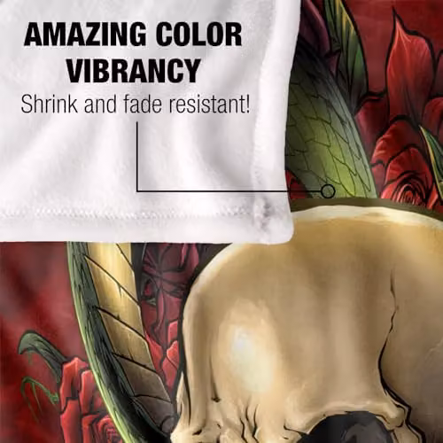 JQ Licensing Brian Allen Skull Snake and Roses Super Soft Fleece Throw Blanket, White and Multicolour, W: 152 cm, D: 127 cm – 3