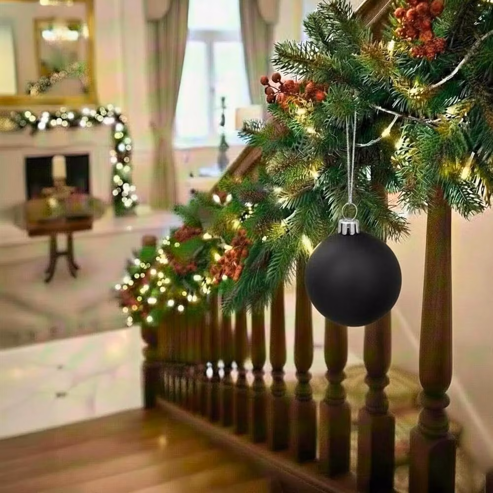 Shatchi Black Matt Christmas Bauble, Round Plastic Hanging Ornament, Diameter: 20 cm – 6