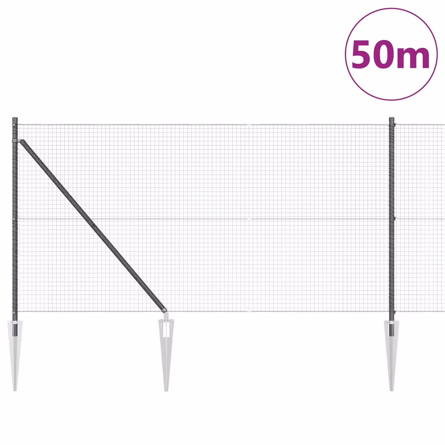 Berkfield Home Grey Steel Welded Wire Fence with 13 Spike Posts, 1 x 50 m – 2