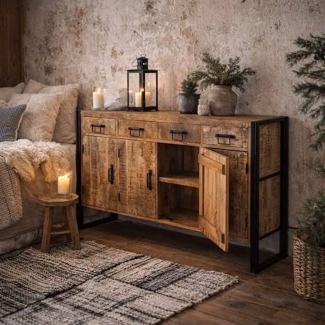 Wyld Haus Toivakka Industrial Reclaimed Wood Sideboard with 4 Drawers and 4 Doors in Brown – 1