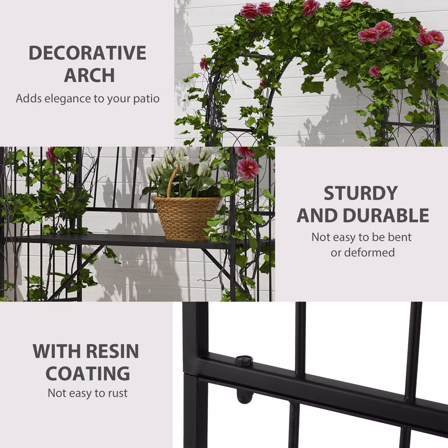 Outsunny Antique Style Metal Garden Arch Bench and Rose Trellis Arbour with 2-Seater Chair, Black – 4