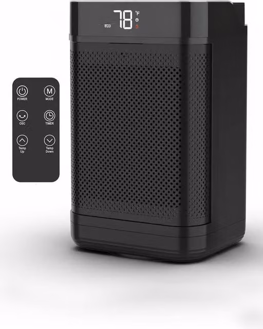 Air Pro 10 inch Portable Electric Ceramic Space Heater with LED Display and Remote Control in Black