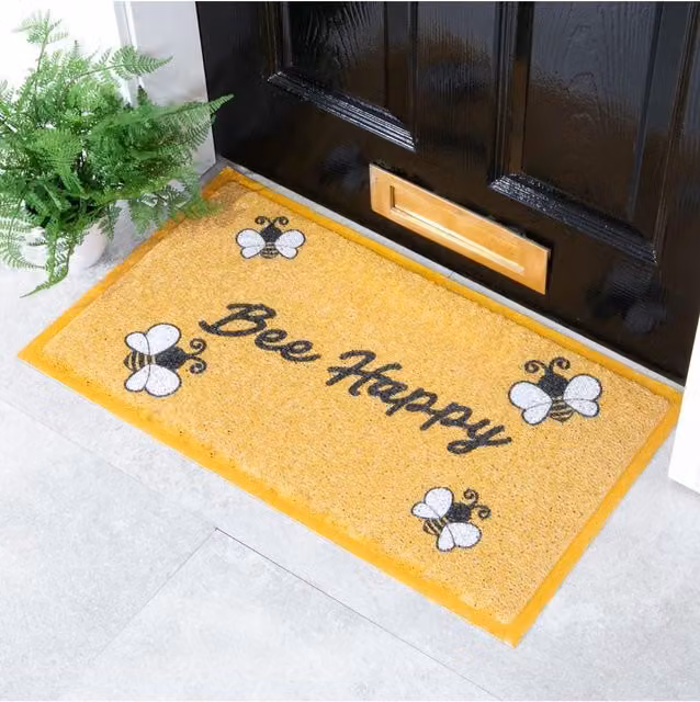 Artsy Mats Bee Happy Yellow Doormat, W: 70 cm, D: 40 cm – 1
