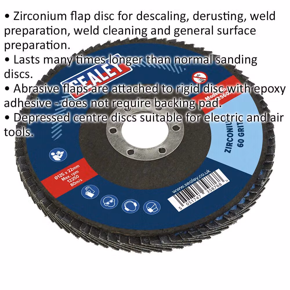 Loops 125mm Zirconium Flap Disc with 22mm Bore and Depressed Centre, 60 Grit – 2