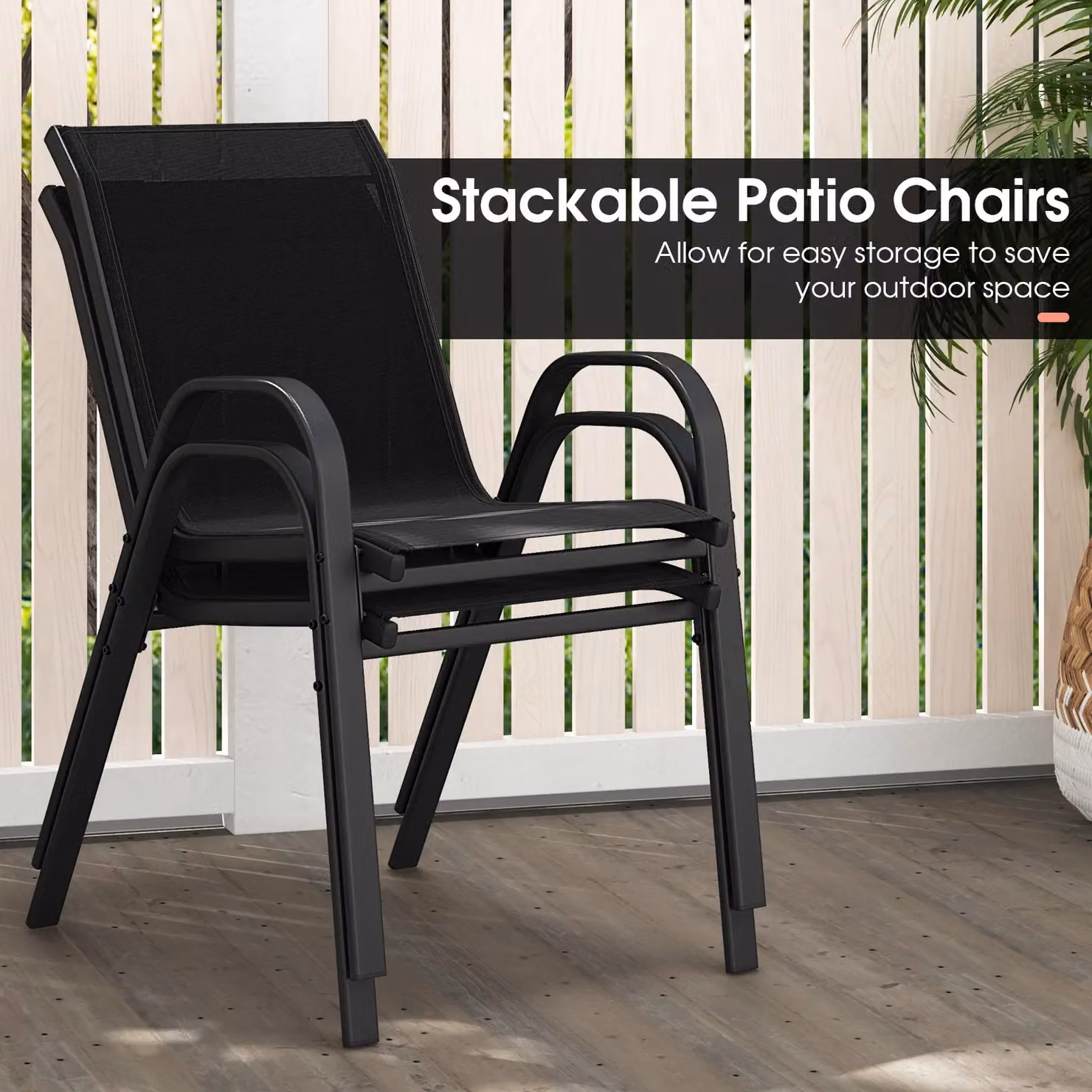 Gymax Set of 4 Stackable Metal Patio Dining Chairs with Armrests in Matt Black – 5