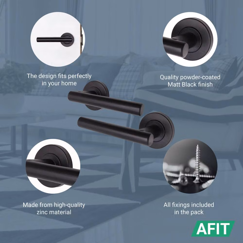 AFIT Olvera Range Black T-Bar Round Rose Door Handles, Pack of 3 Pairs – 3