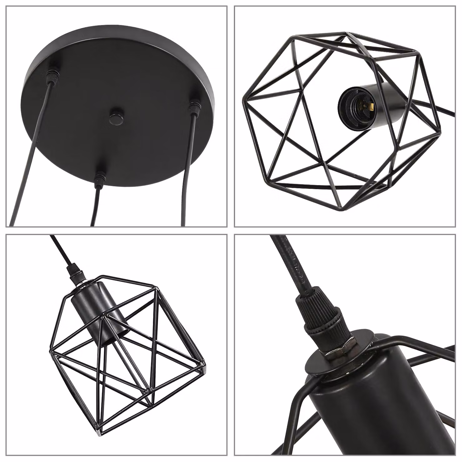 Pheashine Retro Industrial Iron Pendant Light in Black, Height: 150 cm, E27 Socket – 2