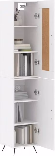Berkfield Home White Modern Highboard with Hinged Doors and Internal Shelves, W/D/H: 34.5 x 34 x 180 cm
