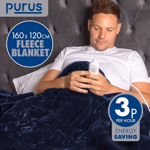 Purus Deluxe Electric Heated Throw Blue Fleece Double Over Sofa Blanket W/D: 160 x 120 cm – 3