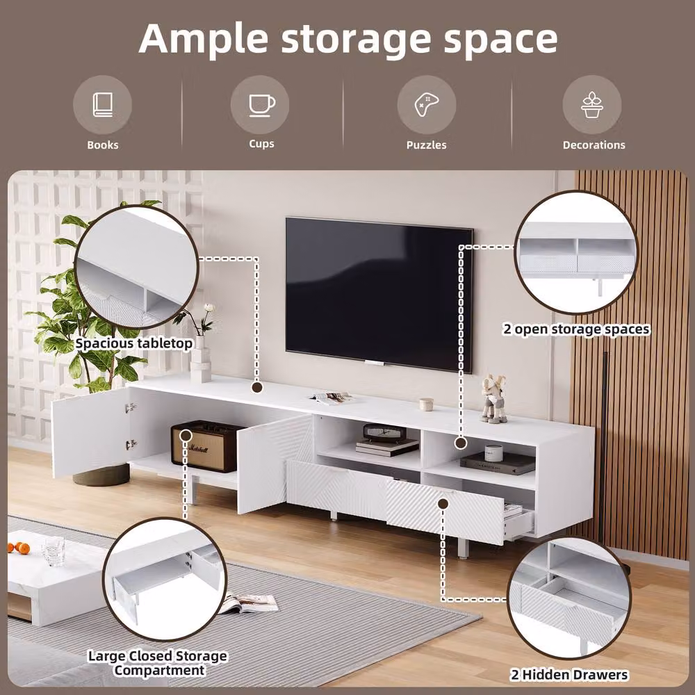 Tokpiedi Modern Geometric Entertainment Center with Storage Cabinets in White, W/D/H: 200 x 40 x 51 cm – 2