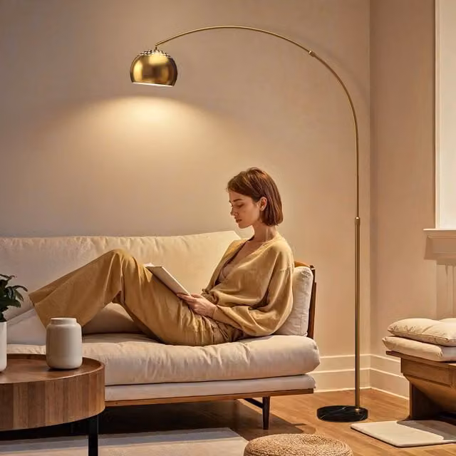 HOMCOM Gold Arc Floor Lamp for Living Room, Metal U-Shaped Standing Lamp, H 180 cm x W 26 cm x D 26 cm