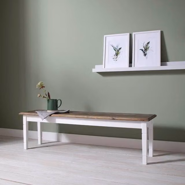 Nöa and Nani Canterbury 180cm Rustic Wood Hallway Bench and Shoe Rack in White and Dark Pine – 1