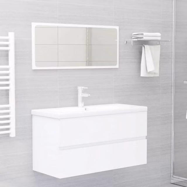 Berkfield Home White Engineered Wood Bathroom Sink Cabinet with Built-in Basin W/D/H: 90.0 x 38.5 x 45.0 cm