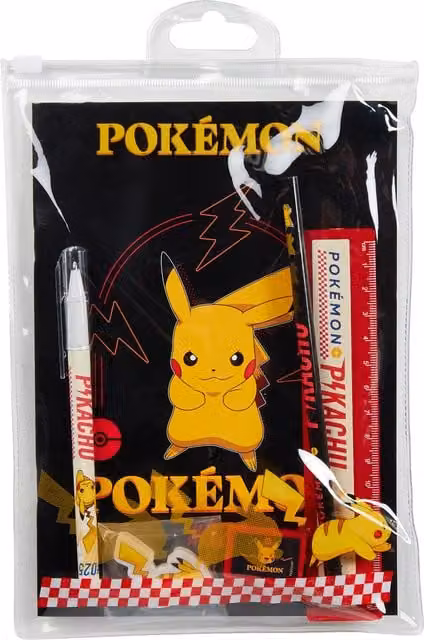 Pokemon Multicolour Plastic Zip Flat Pouch School Stationery Set