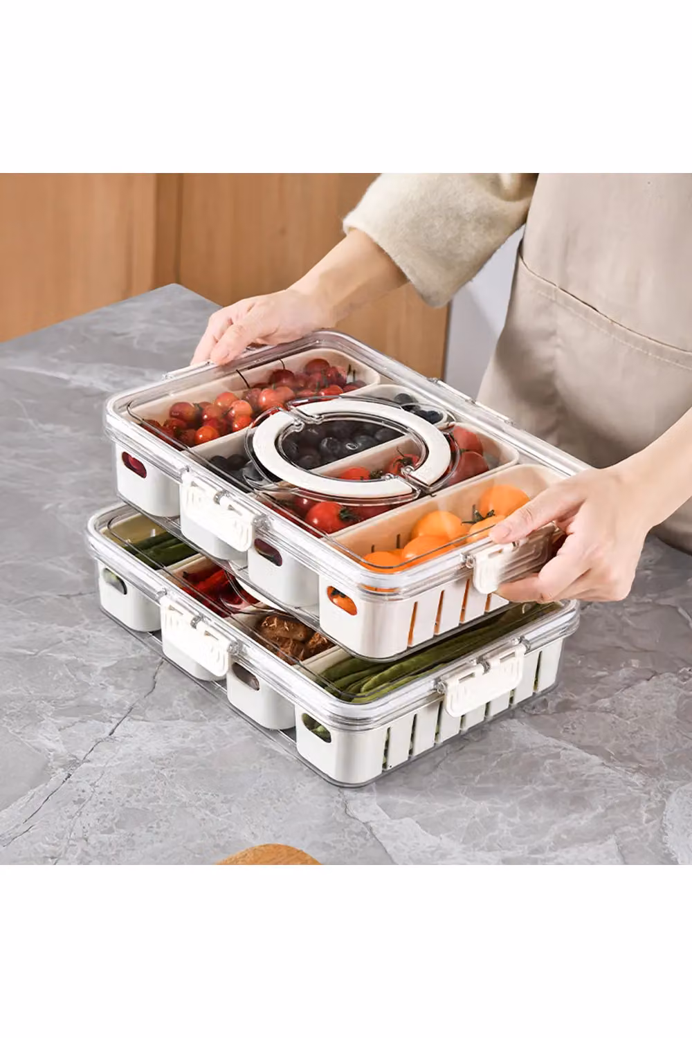 Living and Home White 4-Compartment Detachable Fridge Storage Container with Airtight Lid and Handles – 2
