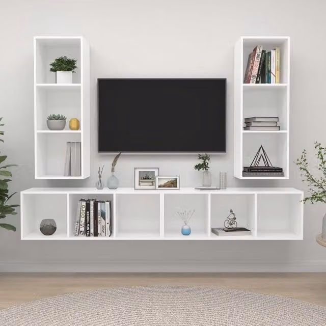 Berkfield Home 4-Piece Wall-Mounted TV Cabinet Set in White Matt Engineered Wood – 1