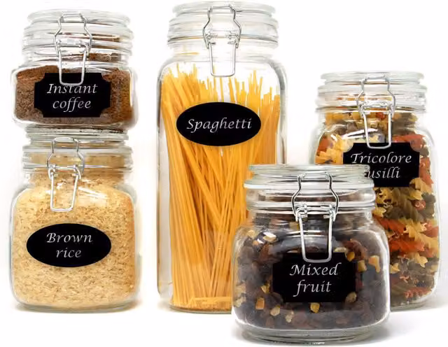 Maison & White Set of 5 Transparent Glass Clip Top Storage Jars with Silicone Leakproof Seals