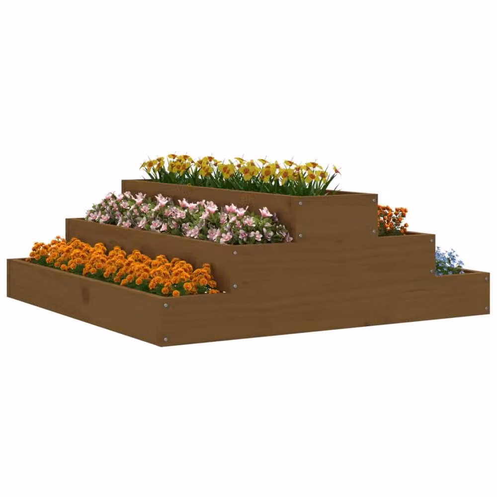 Berkfield Home Wooden Raised Bed Planter in Brown, W/D/H: 80 x 80 x 27 cm – 2
