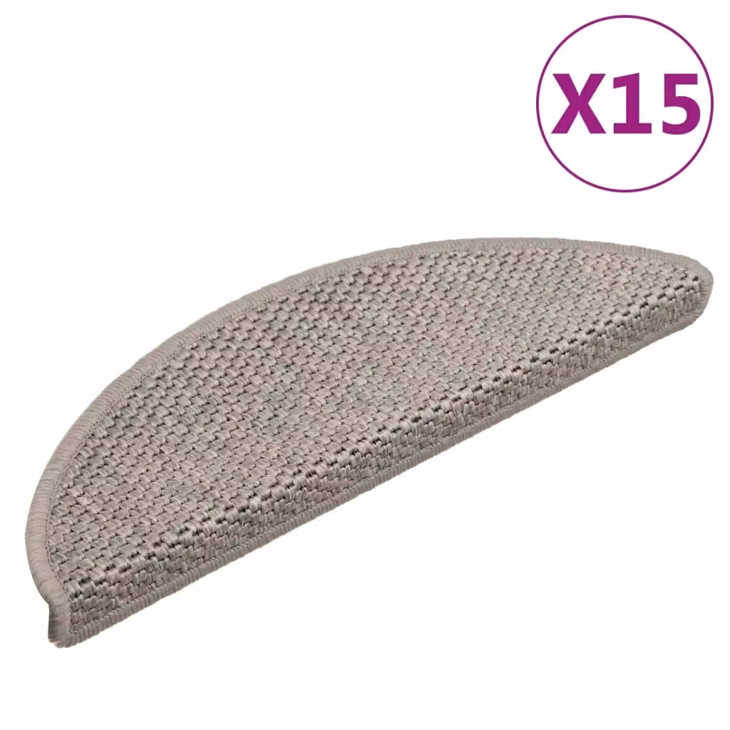 Berkfield Home Self-adhesive Sisal-Look Stair Mats, 15 Pieces, Silver in Taupe, W: 56 cm, D: 17 cm, H: 3 cm – 2