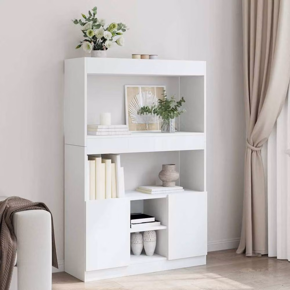 Berkfield Home White Highboard in Engineered Wood, W/D/H: 92 x 33 x 140 cm – 2
