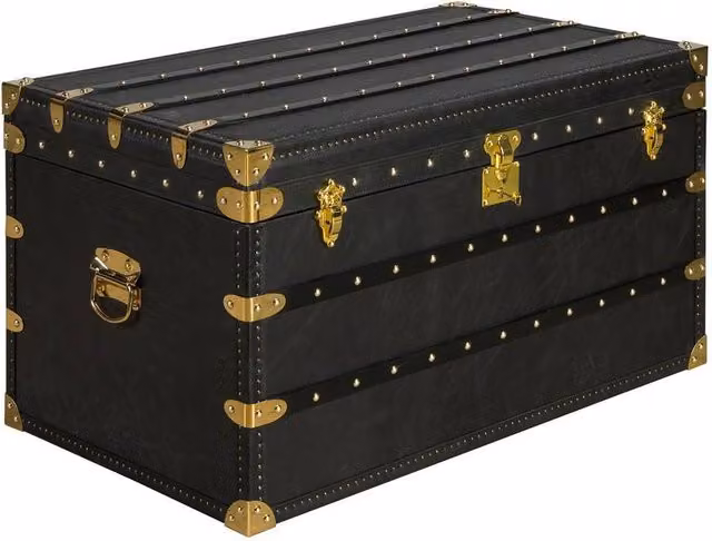 Angel Cerda Black and Gold Cowhide Leather Storage Trunk with Removable Lid, W: 93 cm, D: 54 cm, H: 50 cm
